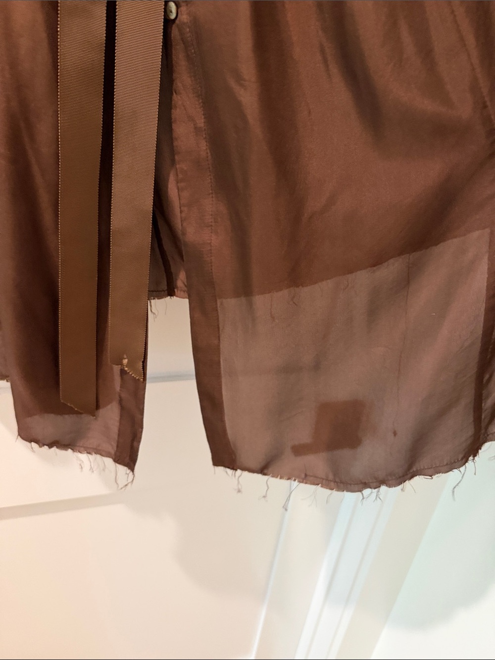Amano by Lorena Laing brown silk Peasant Blouse with Ribbon Tie - Picture 5 of 7